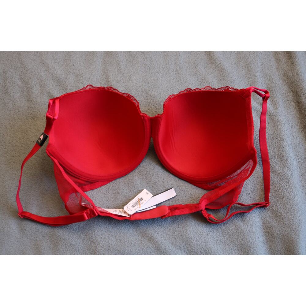 Victoria’s Secret PINK Bra 36D Red Lace Adjustable Clip Strap Lingerie Floral - Picture 5 of 8